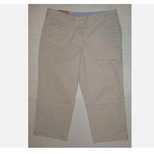 L.L. Bean Favorite Fit Khaki Tan Capri Pants 12 R Front Zip Pockets Cotton NWT